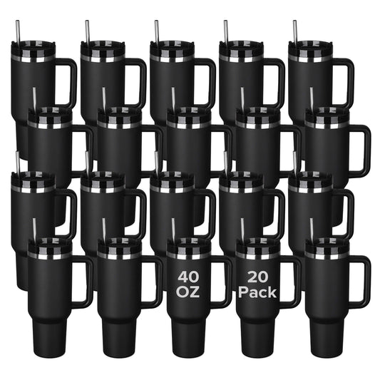 40 oz Powder Coated Tumbler - Black | 20 Pack