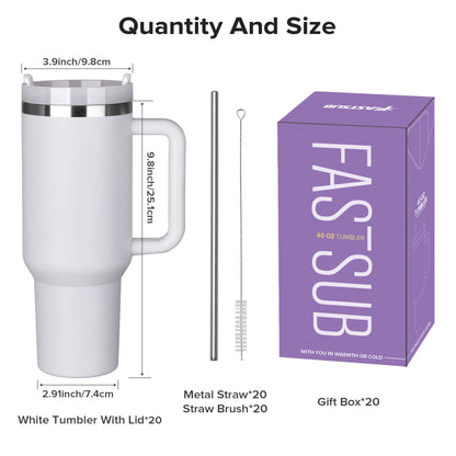 40 oz Powder Coated Tumbler - White | 20 Pack