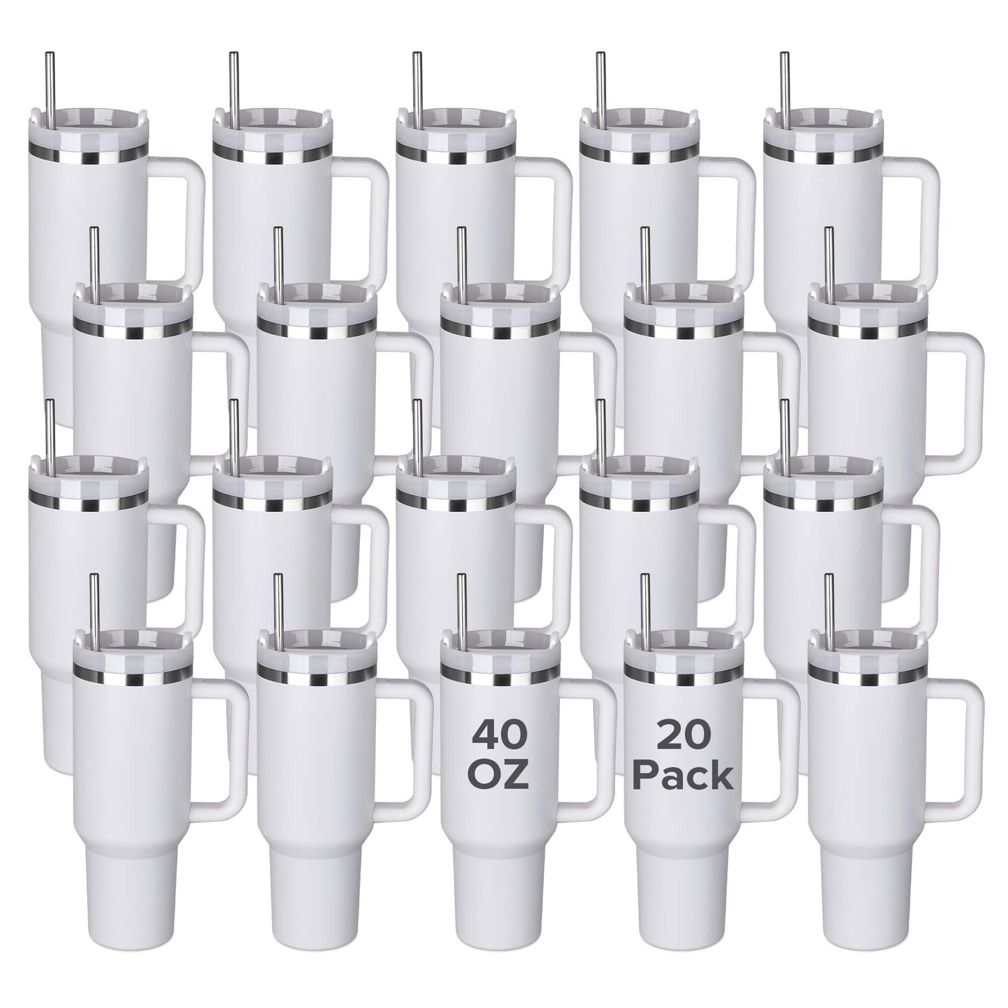 40 oz Powder Coated Tumbler - White | 20 Pack