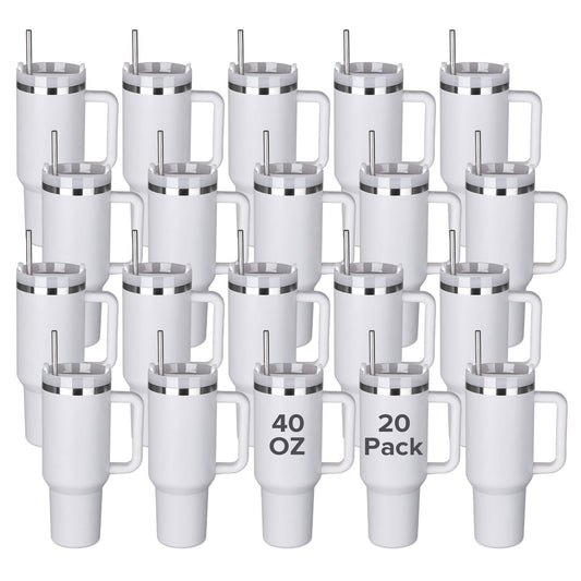 40 oz Powder Coated Tumbler - White | 20 Pack