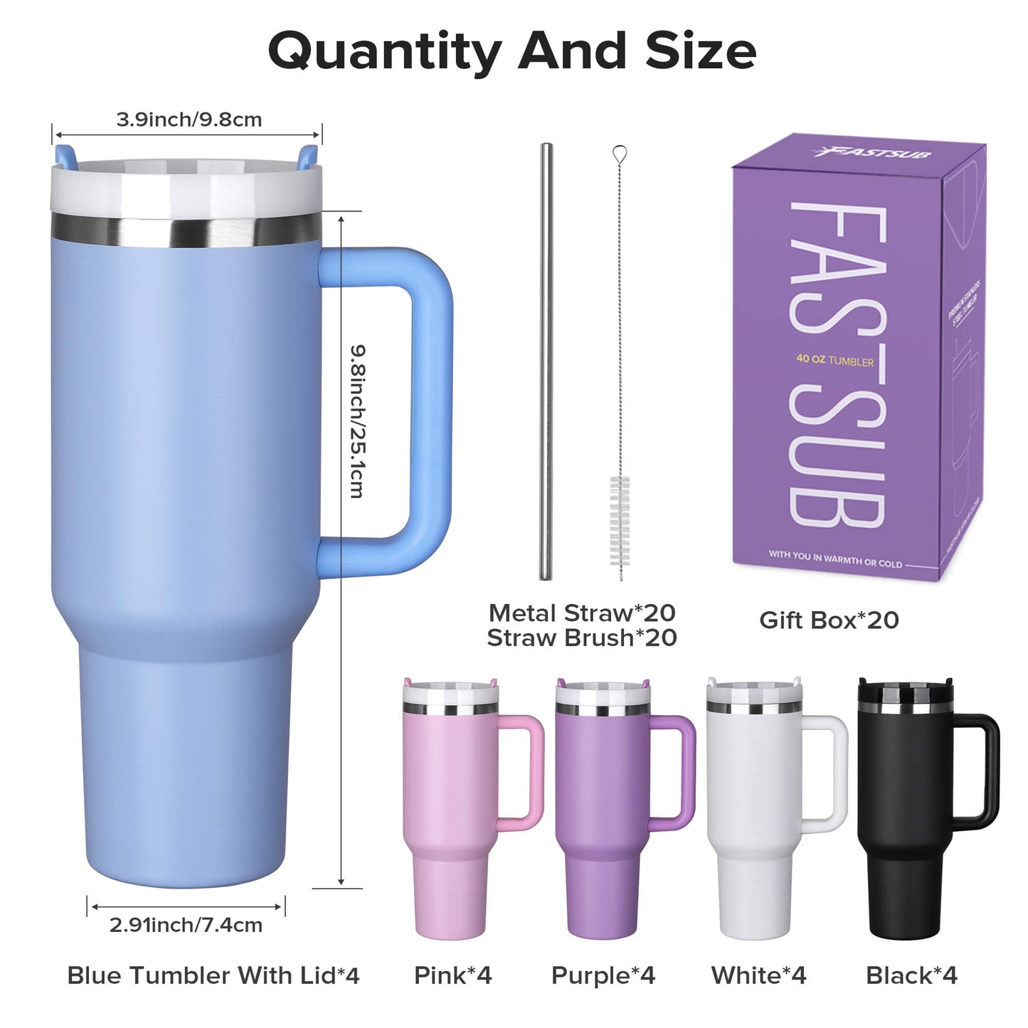 40 oz Powder Coated Tumbler | 20 Pack