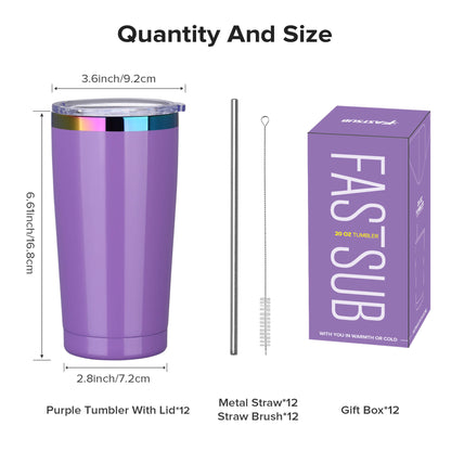 20 oz Stainless Steel Tumbler Rainbow Plated - Purple | 12 Pack - FASTSUB