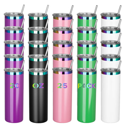 20 oz Powder Coated Skinny Tumbler - Rainbow Color Plated | 25 Pack - FASTSUB