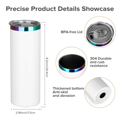 20 oz Powder Coated Skinny Tumbler - Rainbow Color Plated | 25 Pack - FASTSUB