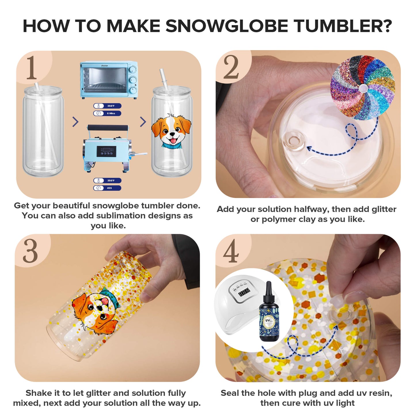 16 oz Sublimation Snow Globe Glass Tumbler | 25 Pack