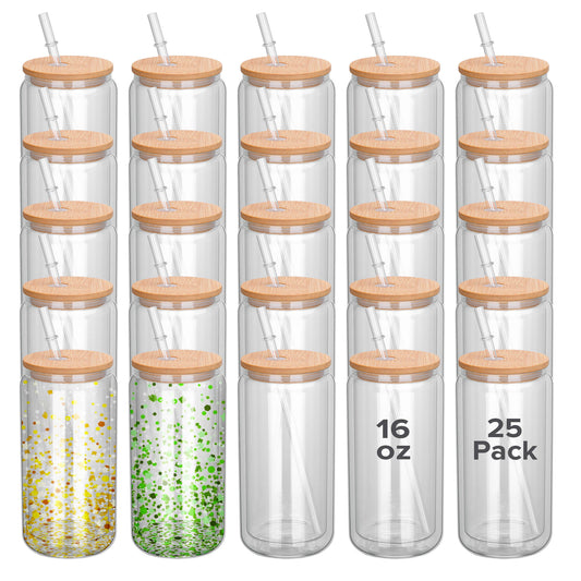 16 oz Sublimation Snow Globe Glass Tumbler | 25 Pack