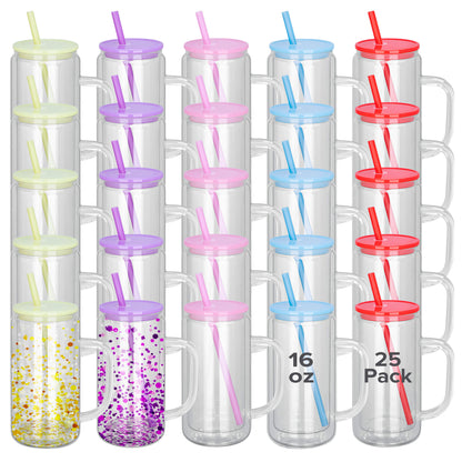 16 oz Snow Globe Glass Tumbler with Handle | 25 Pack