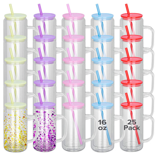 16 oz Snow Globe Glass Tumbler with Handle | 25 Pack