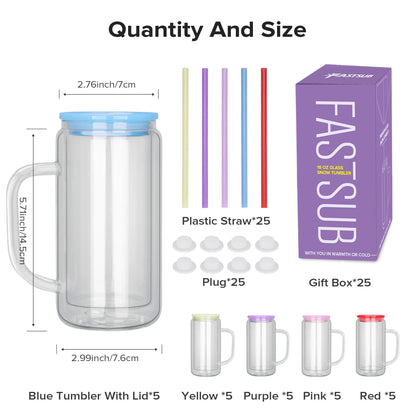 16 oz Snow Globe Glass Tumbler with Handle | 25 Pack