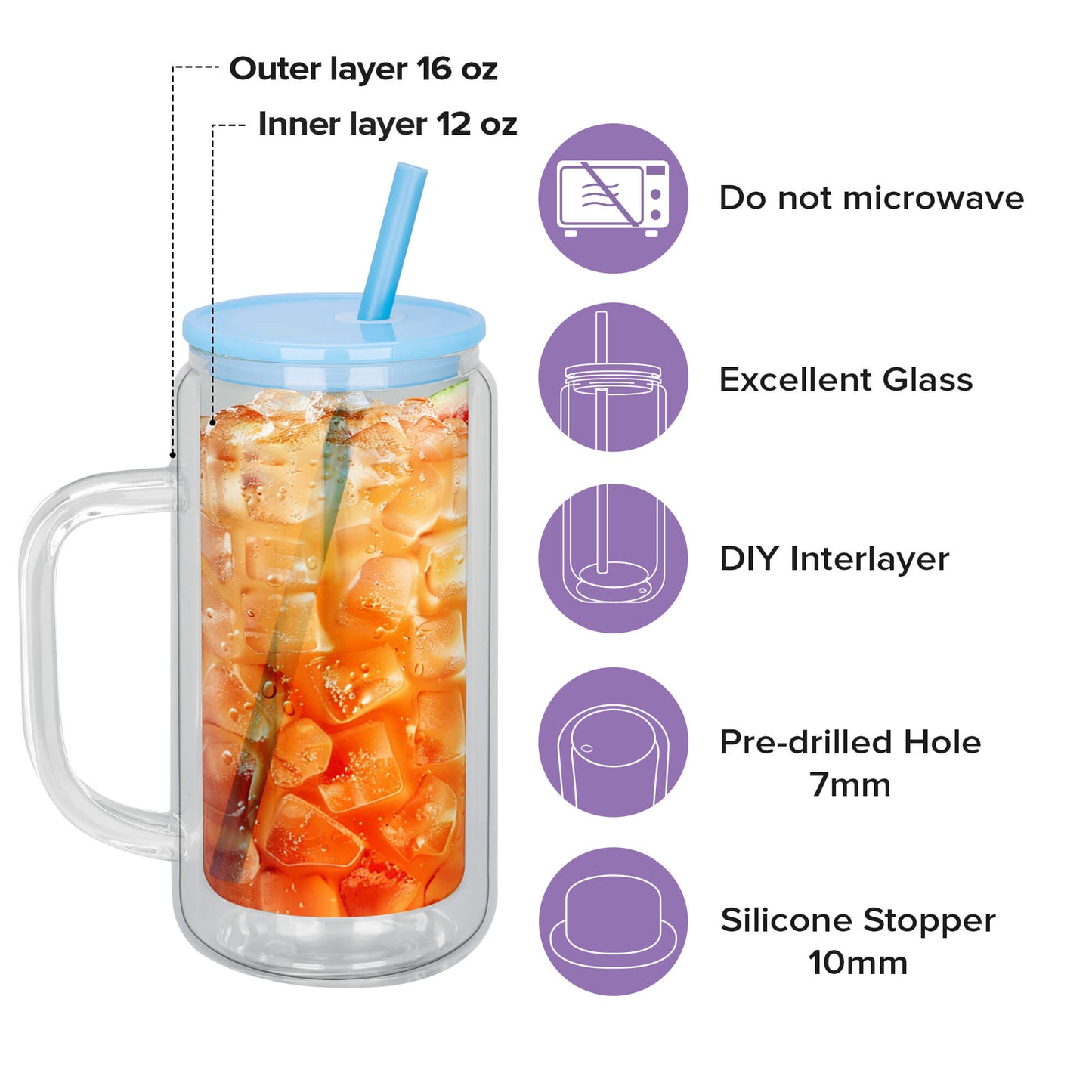 16 oz Snow Globe Glass Tumbler with Handle | 25 Pack