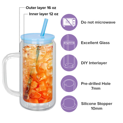 16 oz Snow Globe Glass Tumbler with Handle | 25 Pack