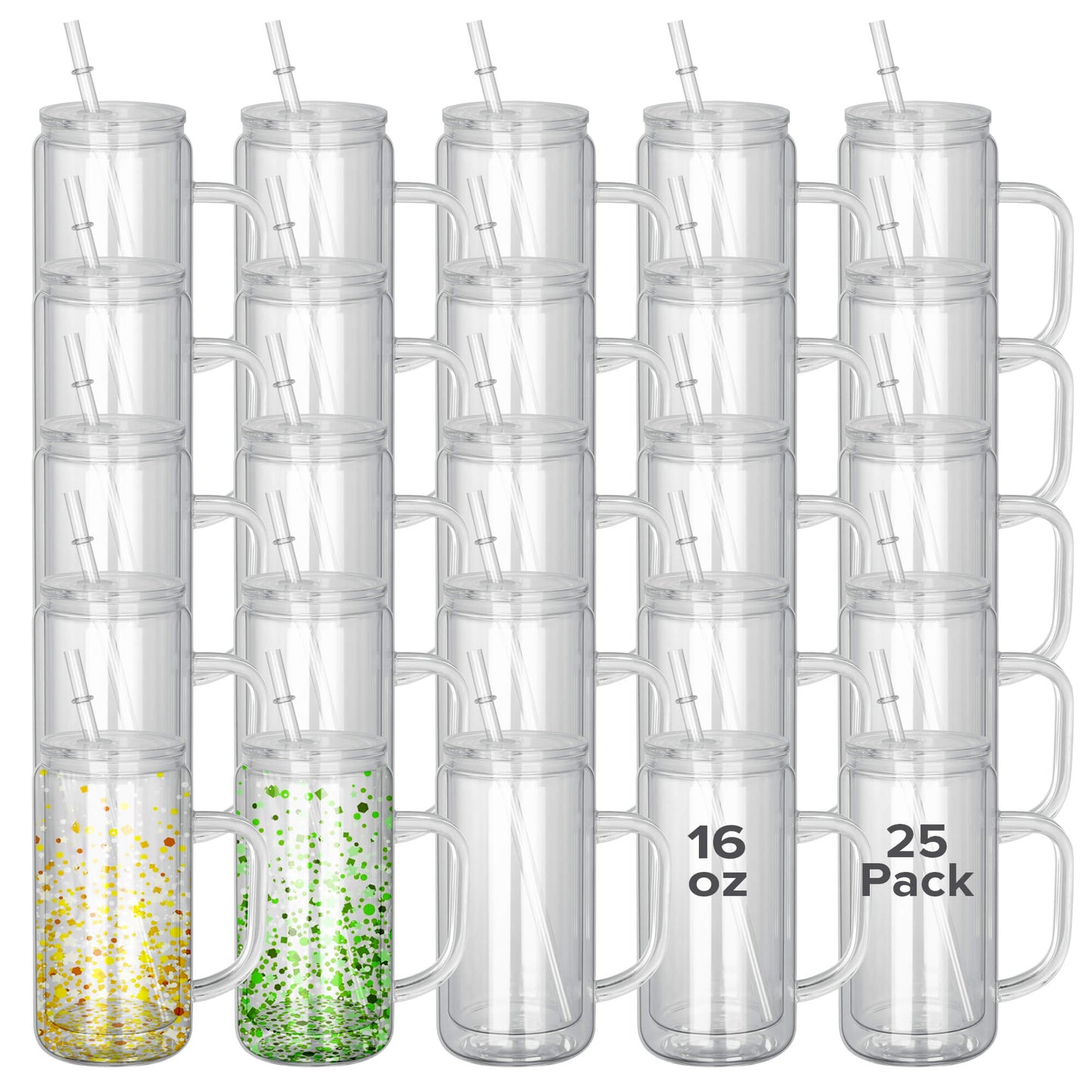 16 oz Snow Globe Glass Tumbler with Handle | 25 Pack