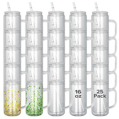 16 oz Snow Globe Glass Tumbler with Handle | 25 Pack