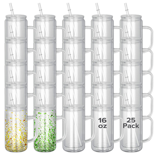 16 oz Snow Globe Glass Tumbler with Handle | 25 Pack