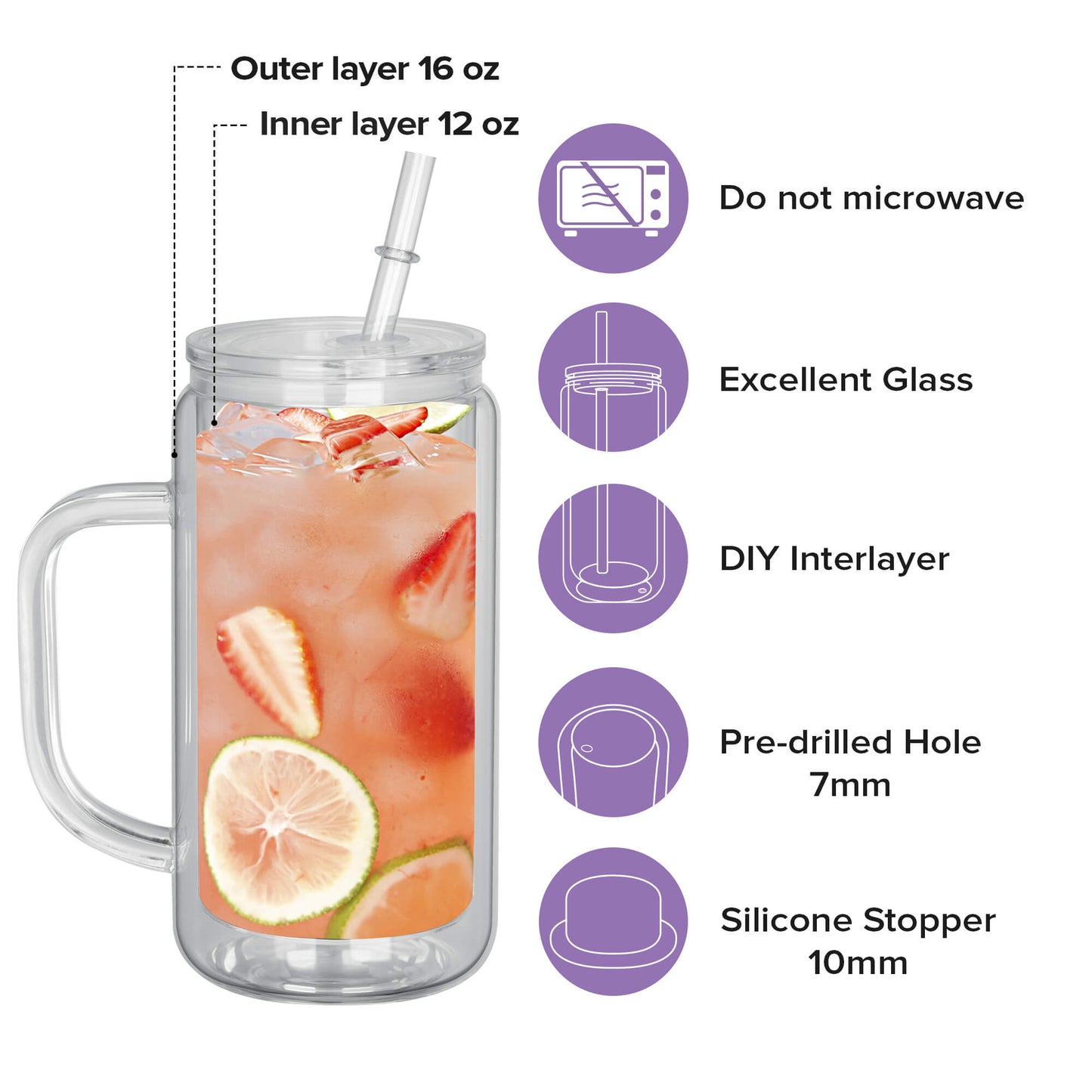 16 oz Snow Globe Glass Tumbler with Handle | 25 Pack