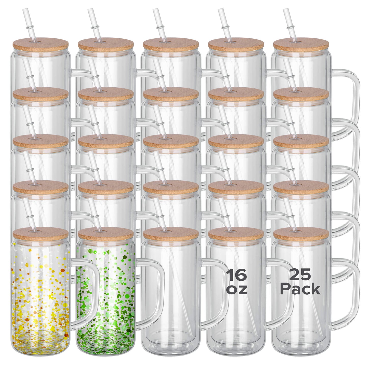 16 oz Snow Globe Glass Tumbler with Handle | 25 Pack