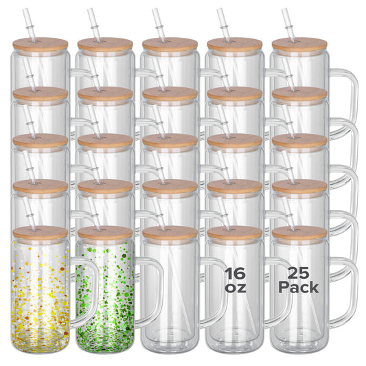 16 oz Snow Globe Glass Tumbler with Handle | 25 Pack