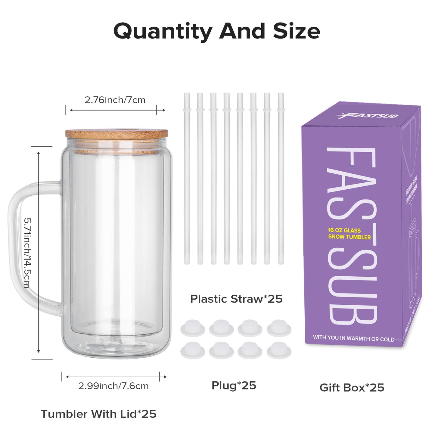16 oz Snow Globe Glass Tumbler with Handle | 25 Pack