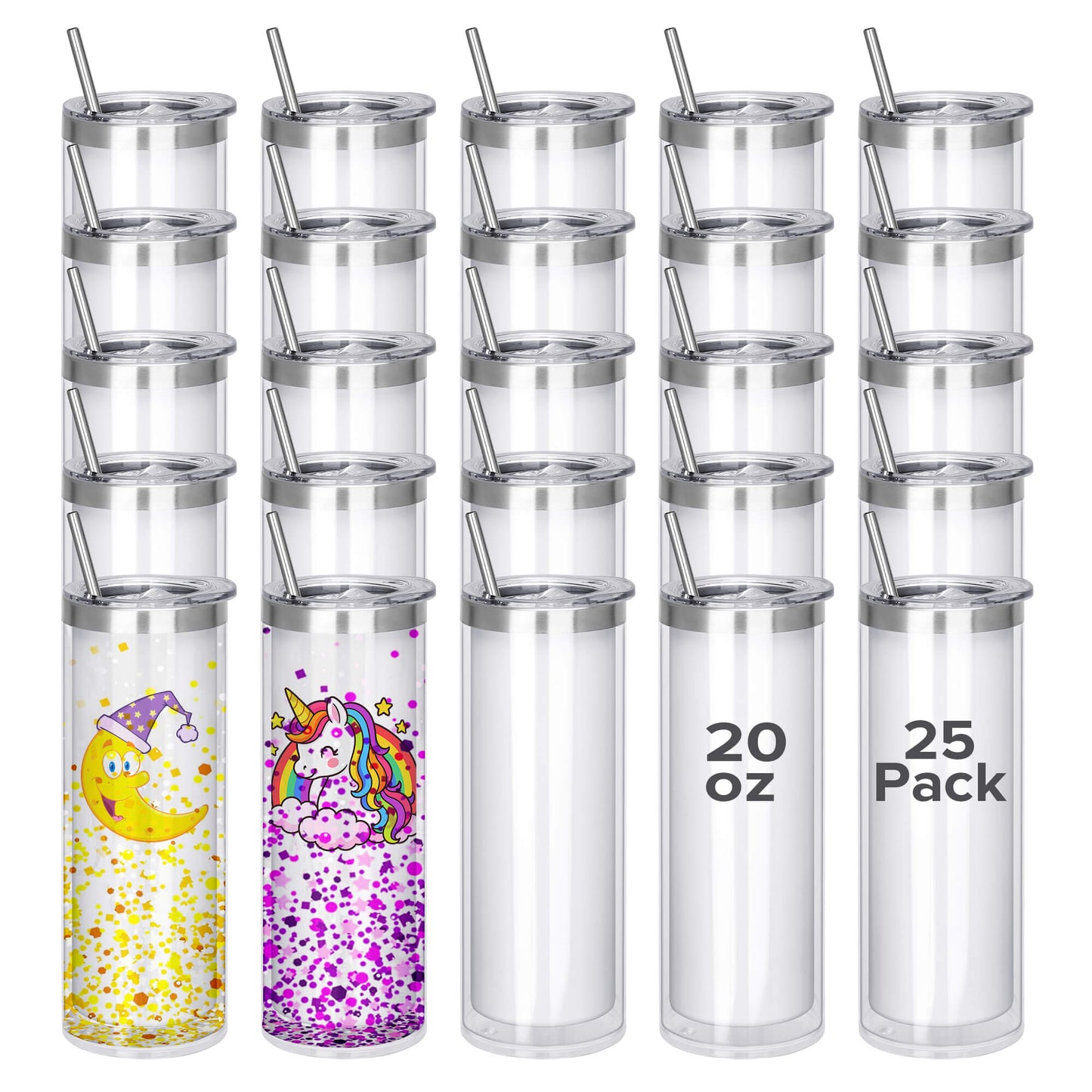 20 oz Snow Globe Acrylic Skinny Tumbler | 25 Pack