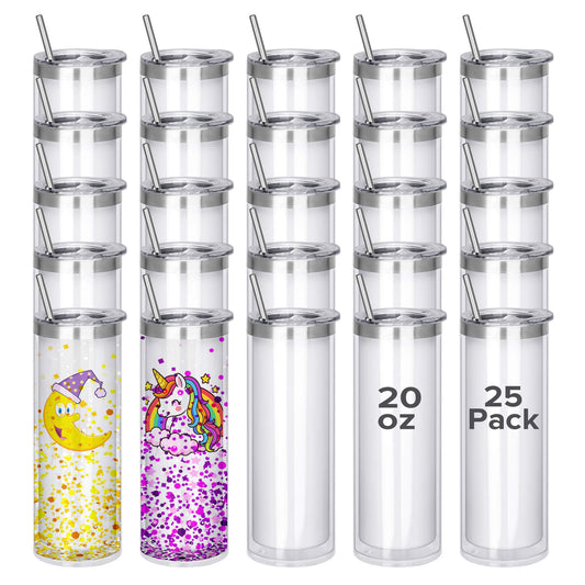 20 oz Snow Globe Acrylic Skinny Tumbler | 25 Pack