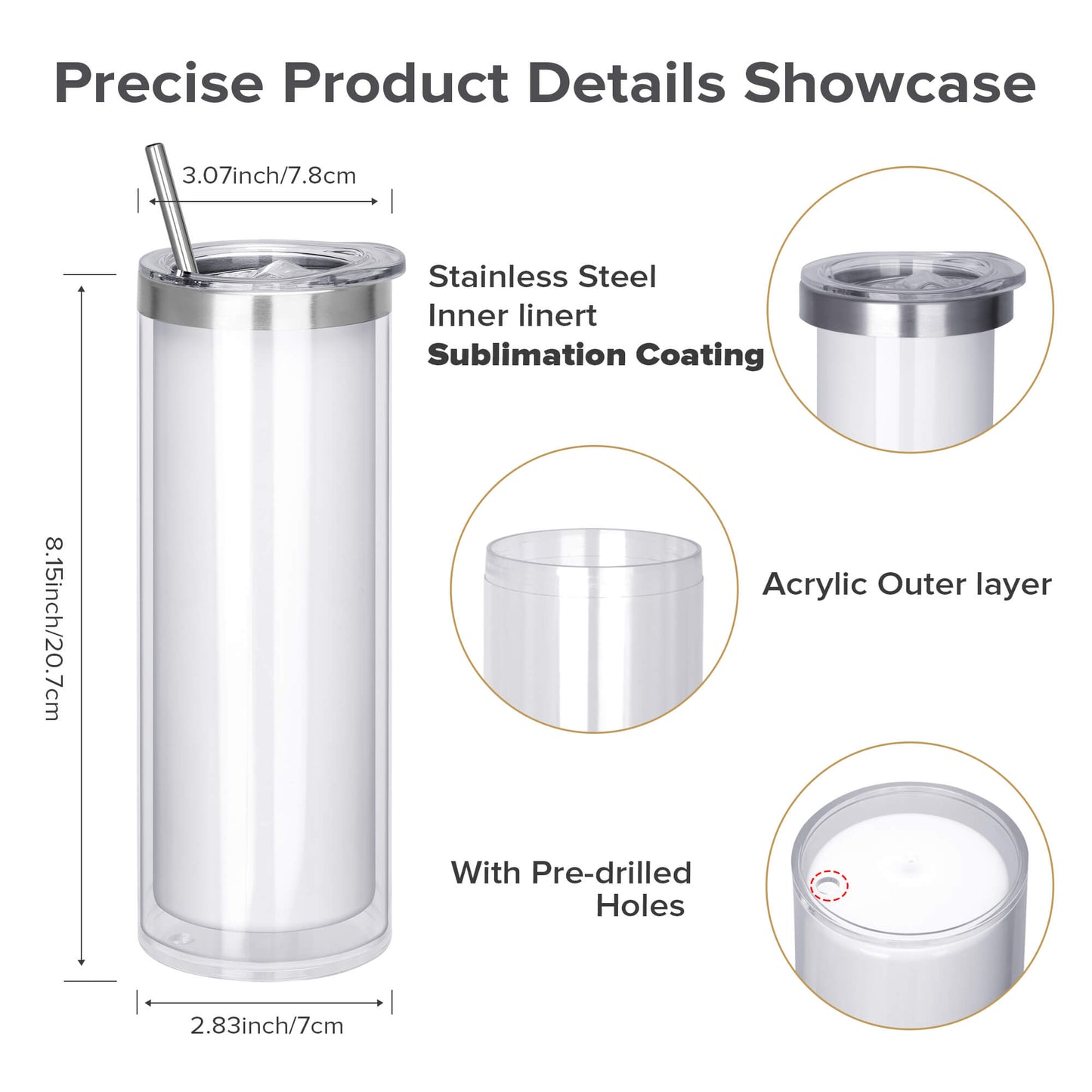 20 oz Snow Globe Acrylic Skinny Tumbler | 25 Pack