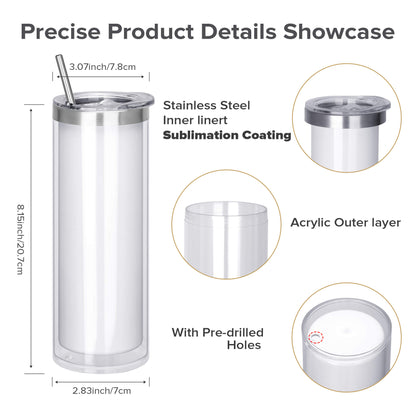 20 oz Snow Globe Acrylic Skinny Tumbler | 25 Pack