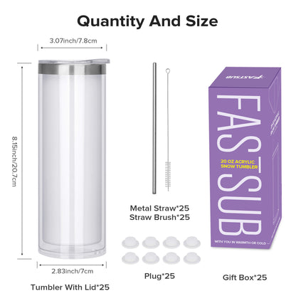 20 oz Snow Globe Acrylic Skinny Tumbler | 25 Pack