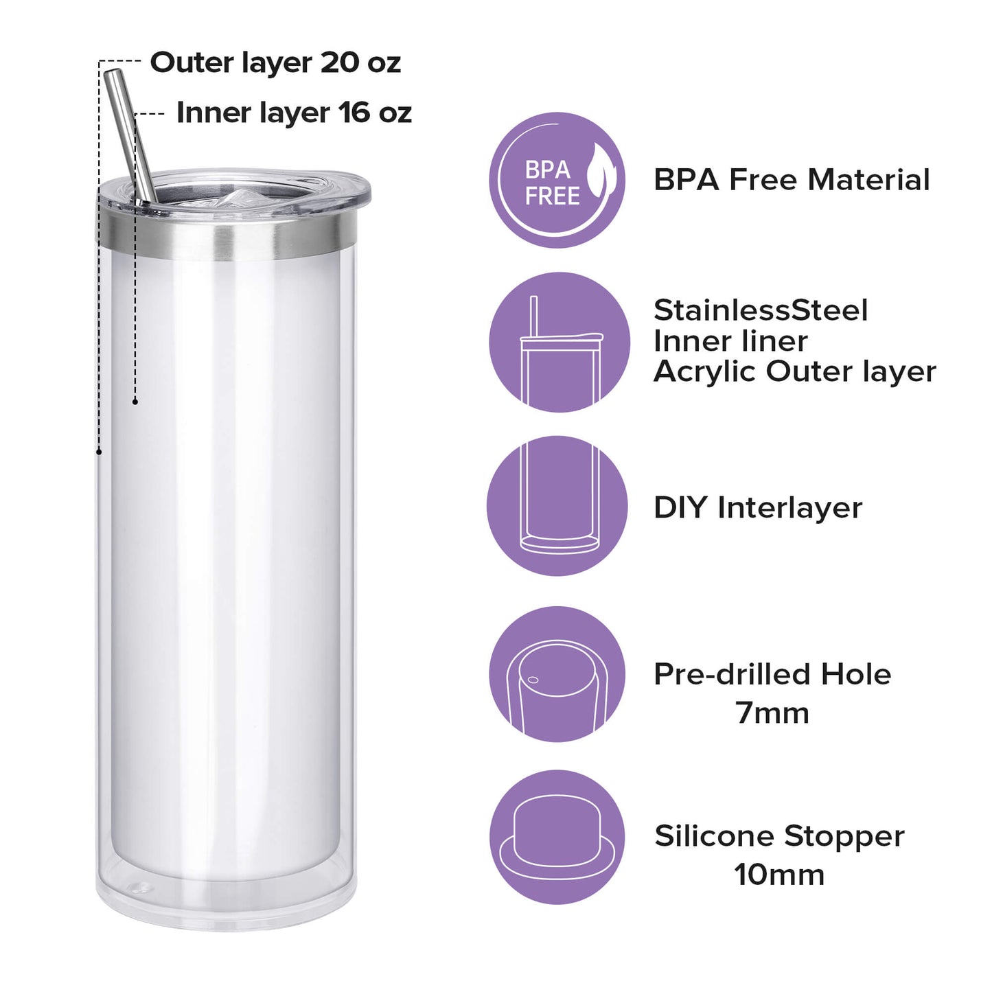 20 oz Snow Globe Acrylic Skinny Tumbler | 25 Pack