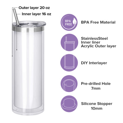 20 oz Snow Globe Acrylic Skinny Tumbler | 25 Pack