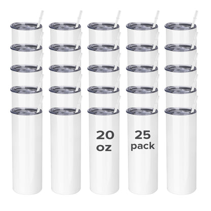 20 oz Skinny Sublimation Tumblers Wholesale | 25 Pack