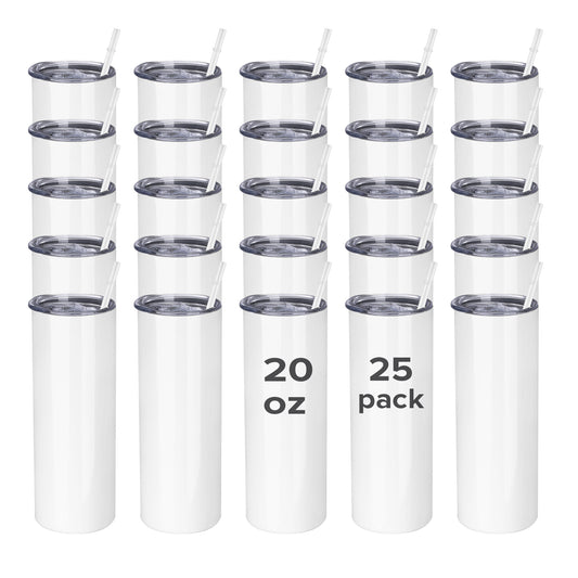 20 oz Skinny Sublimation Tumblers Wholesale | 25 Pack
