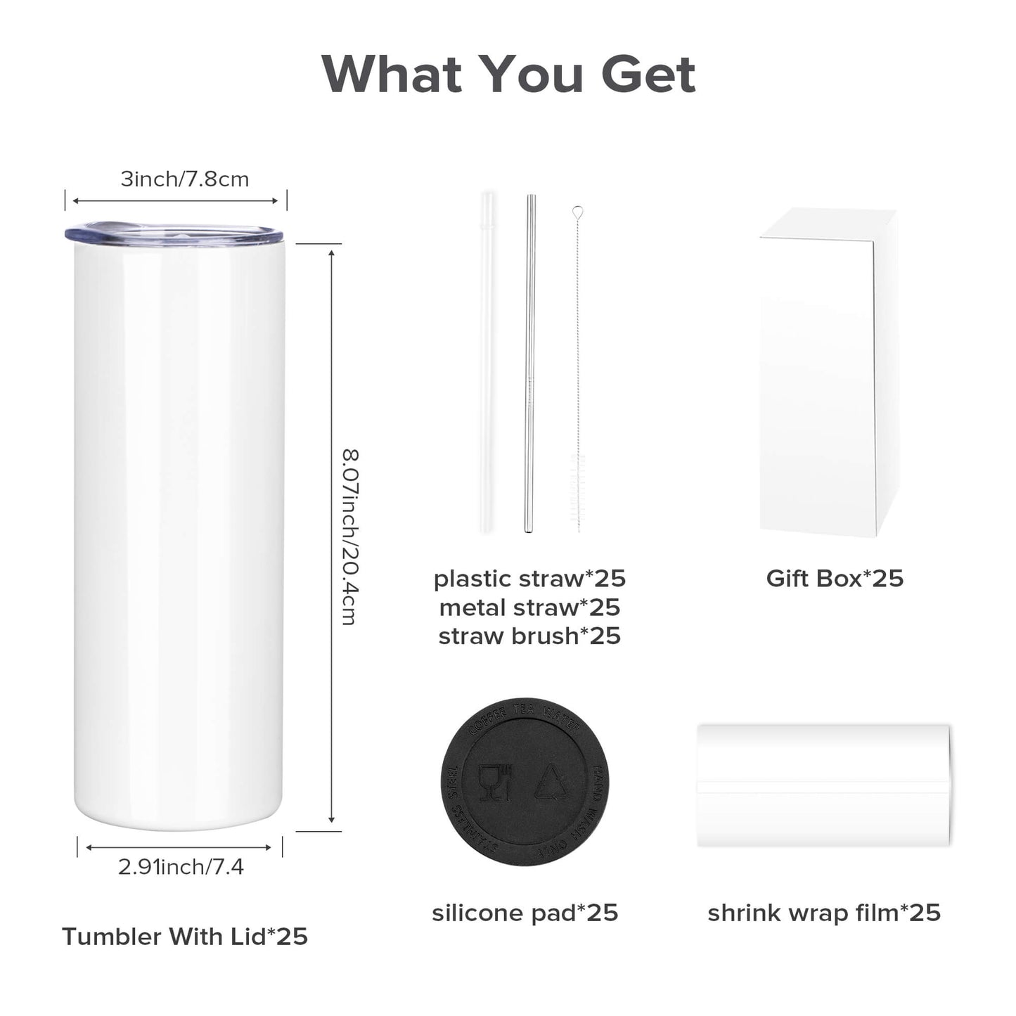 20 oz Sublimation Skinny Tumbler | 25 Pack