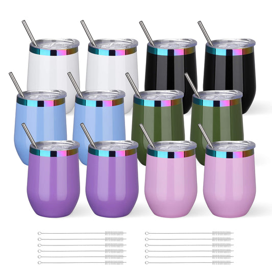 12 oz Stainless Steel Wine Tumbler Rainbow Plated - Mixed Color | 12 Pack - FASTSUB