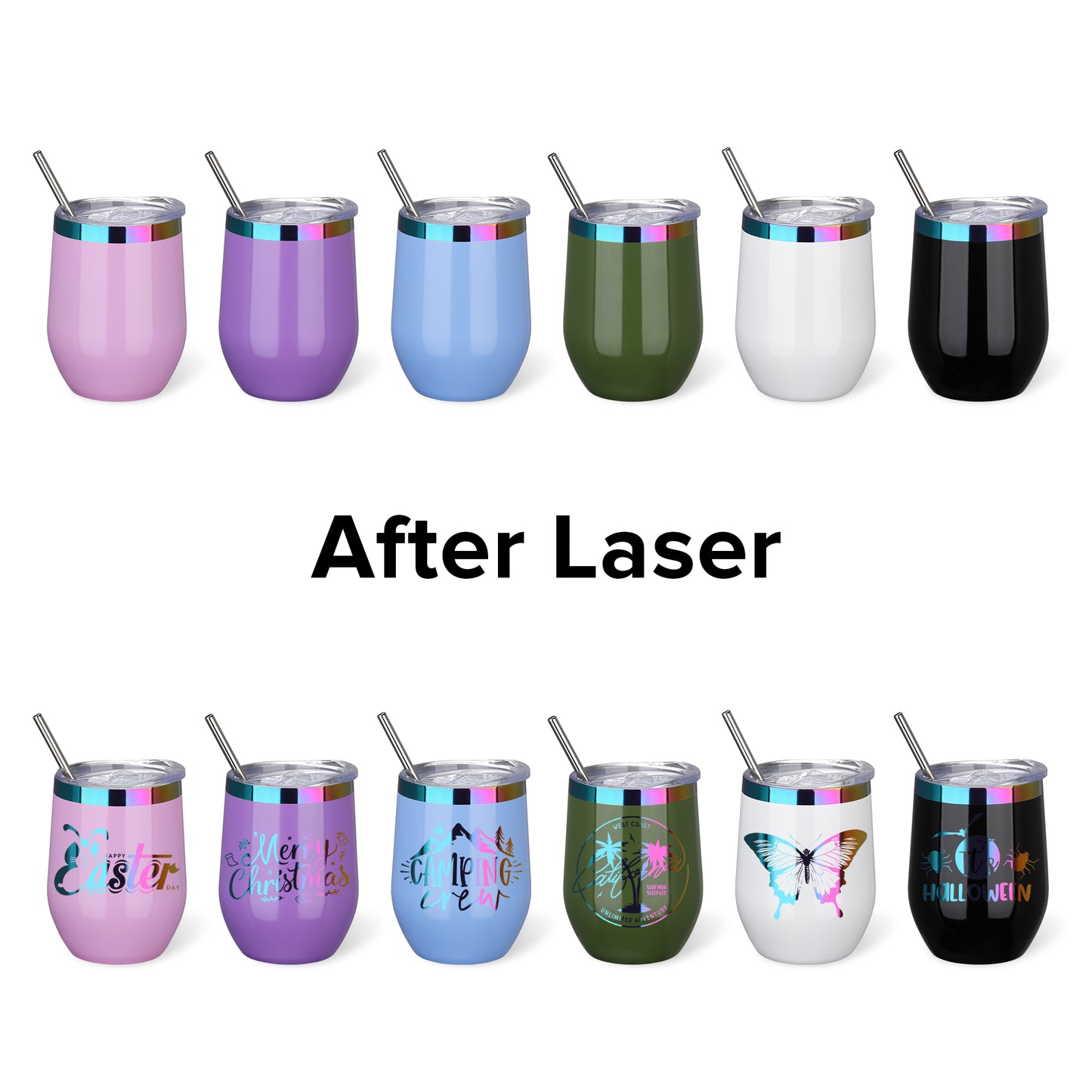 12 oz Glossy Coated Wine Tumbler Rainbow Plated - Mixed Color | 12 Pack - FASTSUB