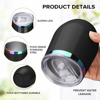 12 oz Stainless Steel Wine Tumbler Rainbow Plated - Black | 12 Pack - FASTSUB