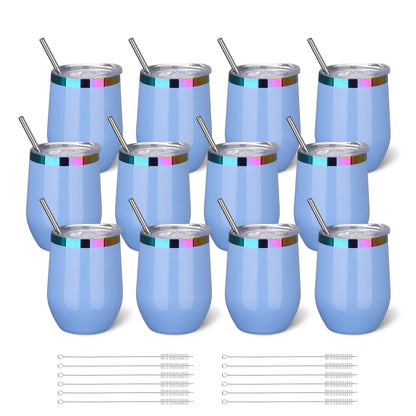 12 oz Stainless Steel Wine Tumbler Rainbow Plated - Blue | 12 Pack - FASTSUB