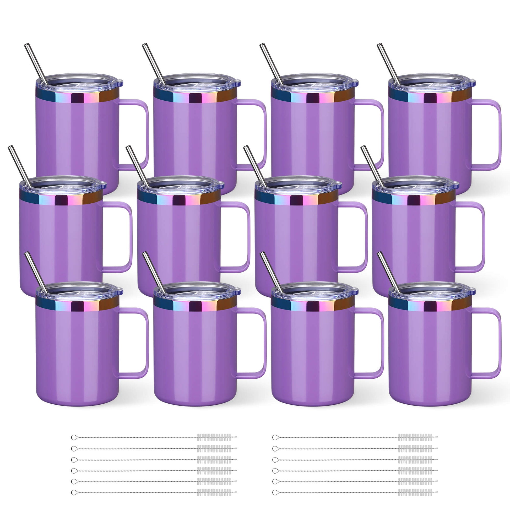 12 oz Stainless Steel Mug Rainbow Plated - Purple | 12 Pack - FASTSUB