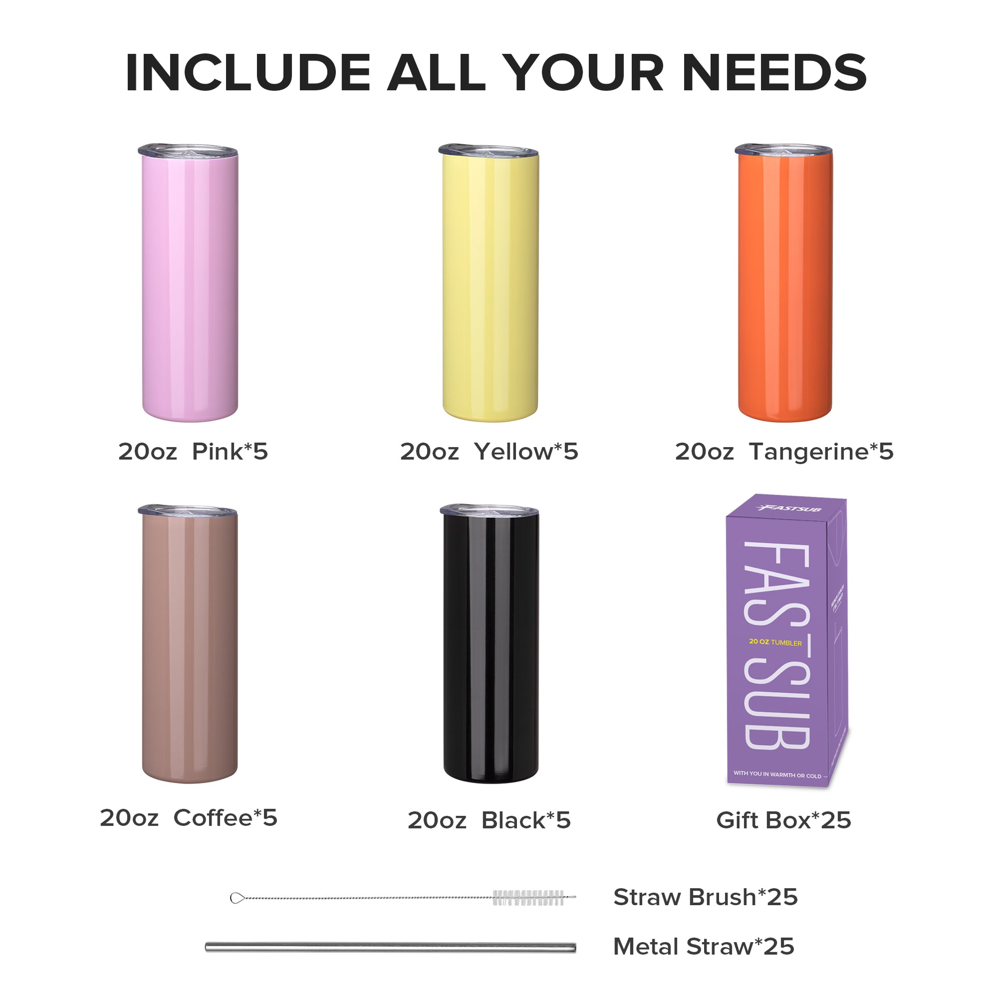 20 oz Powder Coated Tumbler | 25 Pack - FASTSUB