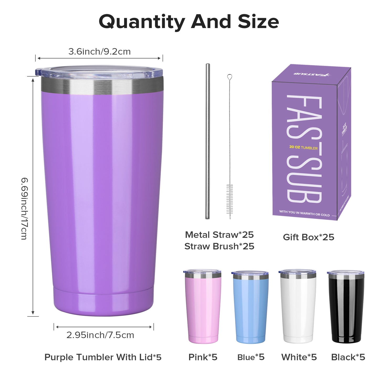 20 oz Powder Coated Car Tumbler - Silver Color Plated | 25 Pack - FASTSUB