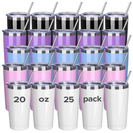 20 oz Powder Coated Car Tumbler - Silver Color Plated | 25 Pack - FASTSUB