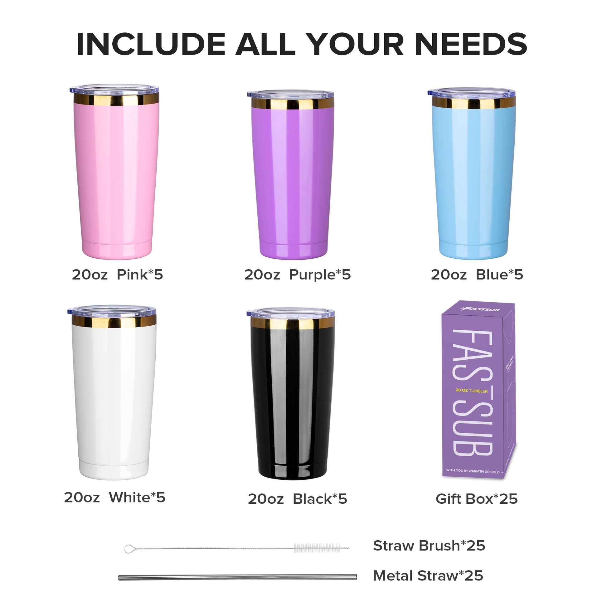 20 ounce Powder Coated  Travel Mug - Gold Color Plated | 25 Pack - FASTSUB