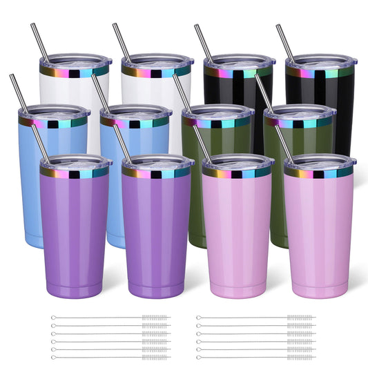 20 oz Stainless Steel Tumbler Rainbow Plated - Mixed Color | 12 Pack - FASTSUB