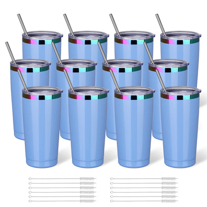 20 oz Stainless Steel Tumbler Rainbow Plated - Blue | 12 Pack - FASTSUB