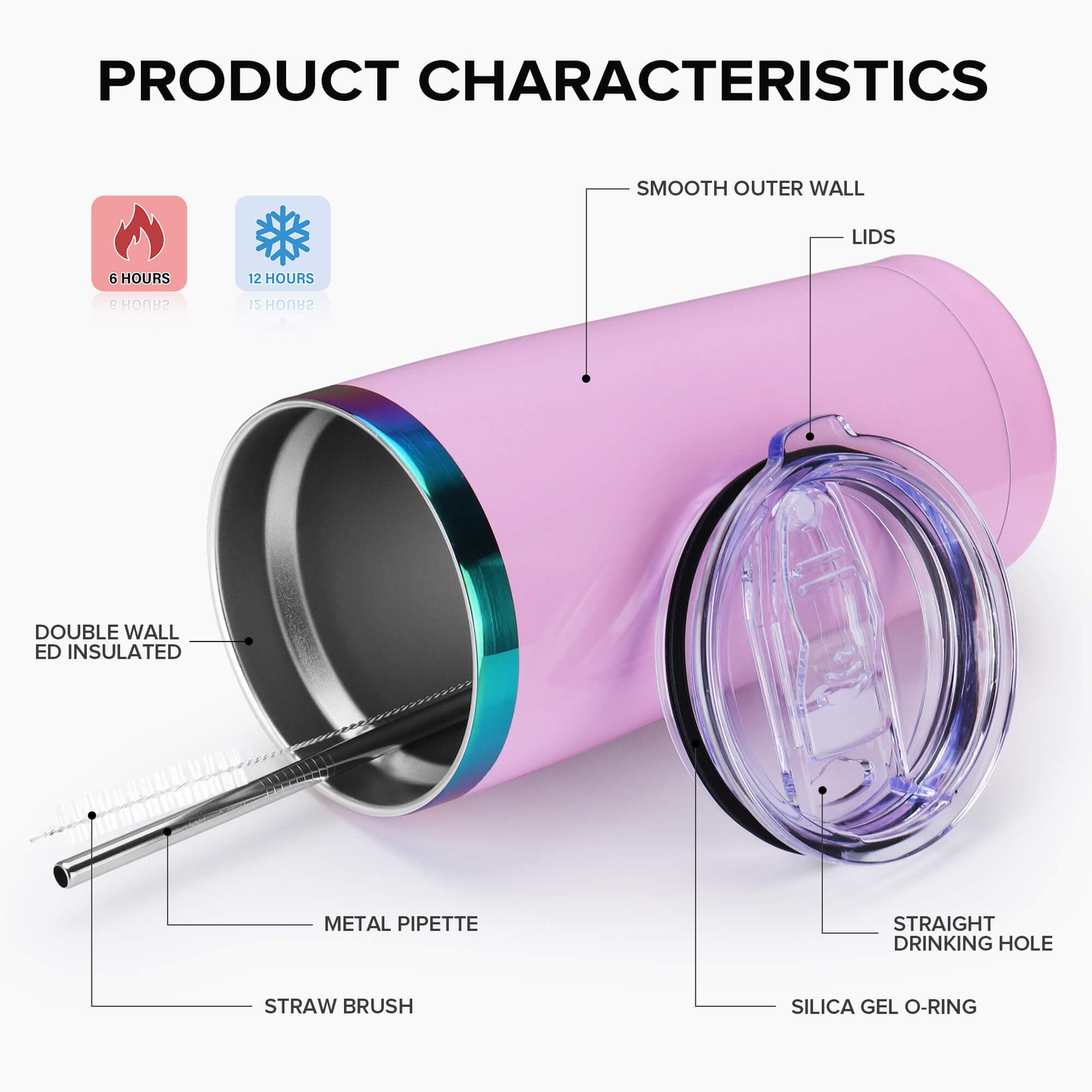 20 oz Stainless Steel Tumbler Rainbow Plated - Pink | 12 Pack - FASTSUB