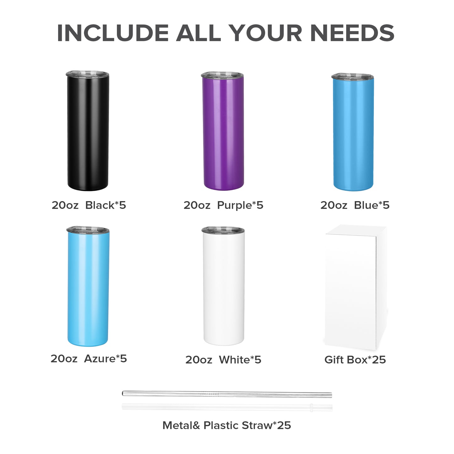 20 oz Double Wall Powder Coated Tumbler Blanks | 25 Pack