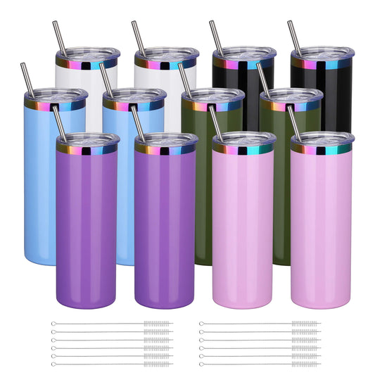 20 oz Glossy Coated Skinny Straight Tumbler - Mixed Color | 12 Pack