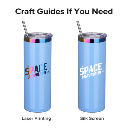 20 oz Glossy Coated Skinny Straight Tumbler - Blue | 12 Pack
