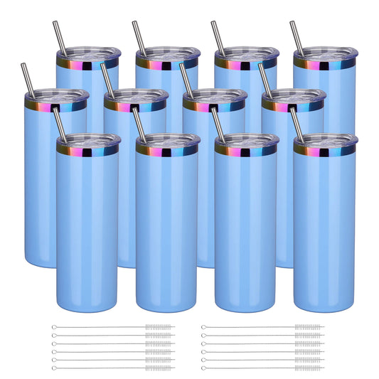 20 oz Glossy Coated Skinny Straight Tumbler - Blue | 12 Pack