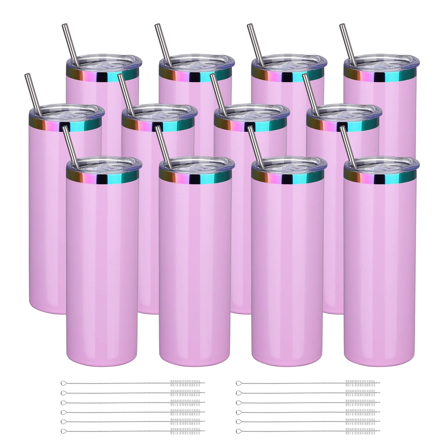 20 oz Glossy Coated Skinny Straight Tumbler - Pink | 12 Pack