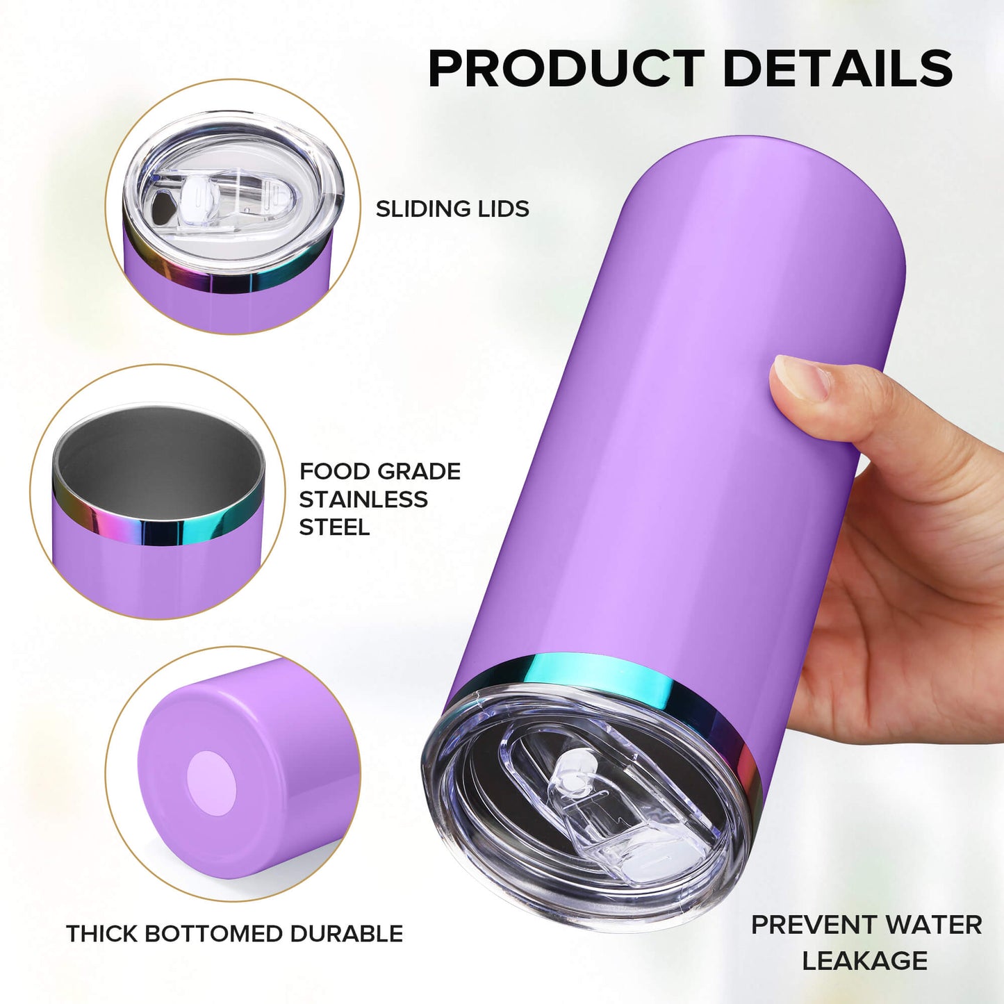 20 oz Glossy Coated Skinny Straight Tumbler - Purple | 12 Pack